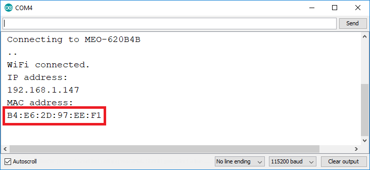 MAC-адрес ESP32 в мониторе порта