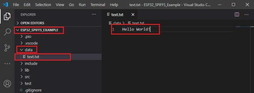 Создание текстового файла в VS Code PlatformIO ESP32
