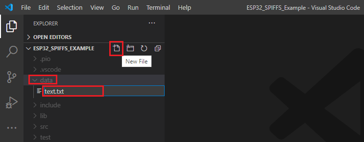 Создание файлов в папке data в VS Code с PlatformIO ESP32