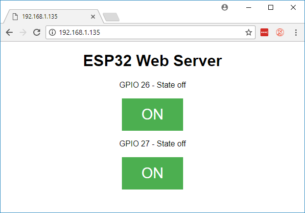 Веб-страница ESP32 веб-сервера с кнопками управления