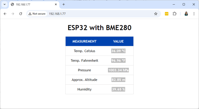 ESP32 Веб-сервер — отображение показаний датчика BME280