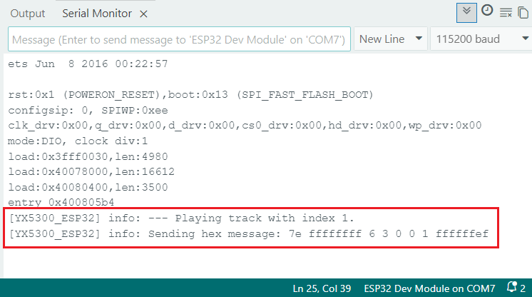 ESP32 YX5300 YX6300 MP3-плеер воспроизведение трека Serial Monitor