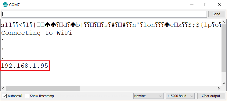 IP-адрес ESP8266 в Serial Monitor