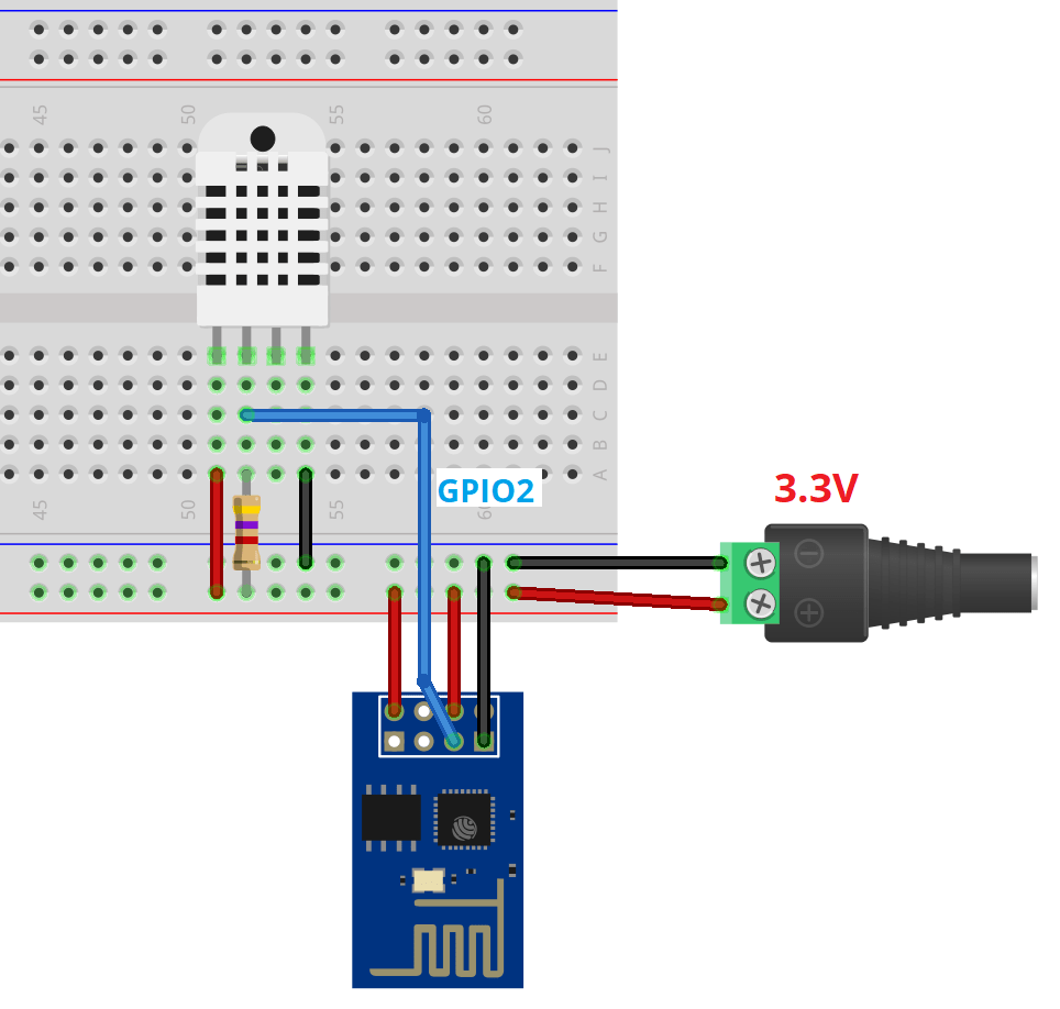 Схема подключения ESP-01 с DHT11 DHT22
