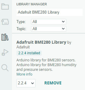 Установка библиотеки Adafruit BME280 Sensor в Arduino IDE