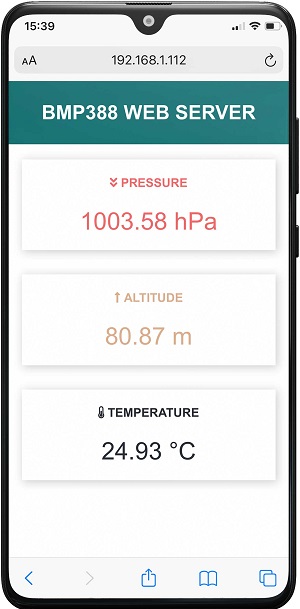 Простой веб-сервер ESP8266 NodeMCU BMP388 альтиметр