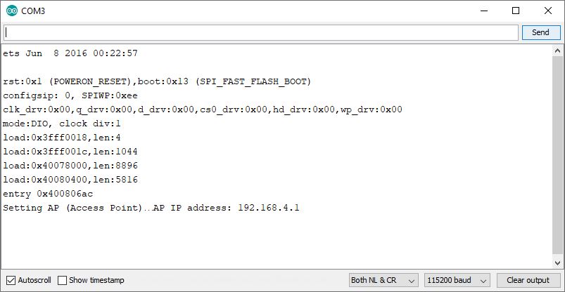 Тестирование ESP8266-сервера — Serial Monitor Arduino IDE
