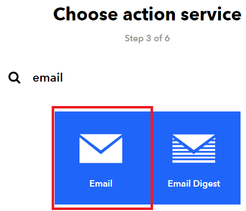 Выбор сервиса Email в IFTTT