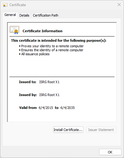 Google Chrome информация о SSL-сертификате расширенная