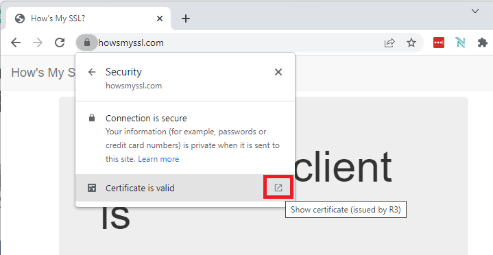 Google Chrome информация о сертификате веб-сайта SSL