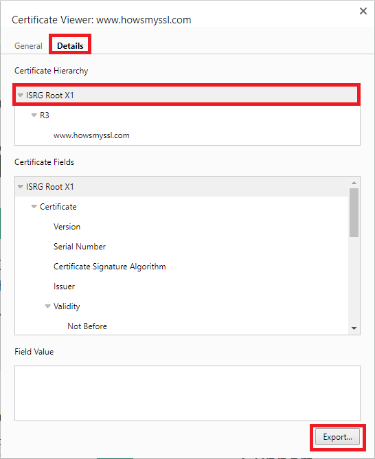 Google Chrome подробности сертификата веб-сайта SSL