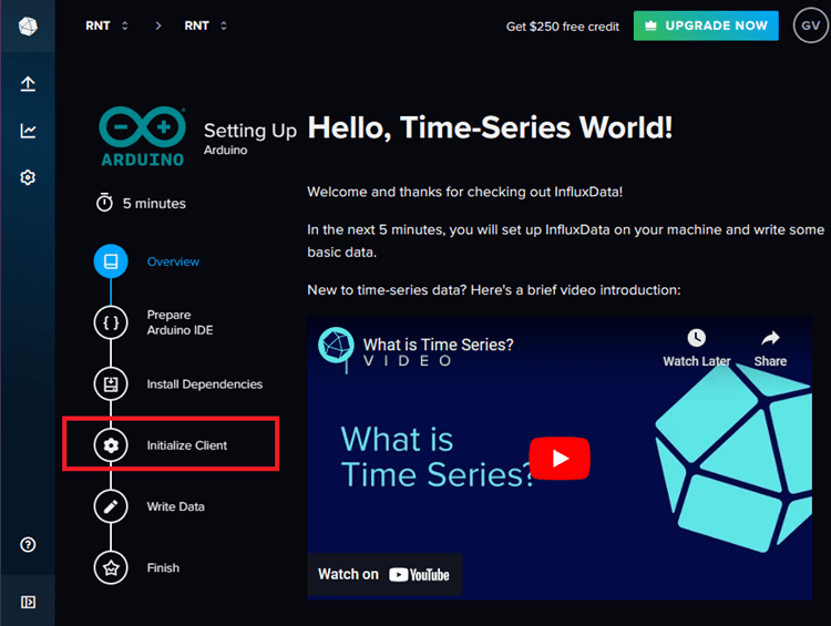 Инициализация клиента Arduino InfluxDB