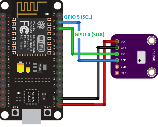 ESP8266 NodeMCU BME280 датчик температуры влажности давления подключение I2C схема