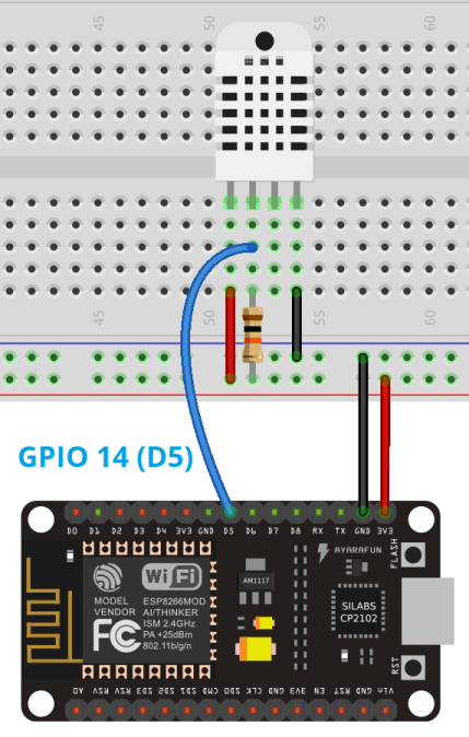 Схема подключения DHT11 DHT22 к ESP8266 NodeMCU