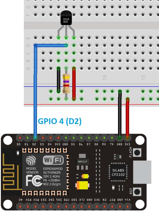 ESP8266 NodeMCU DS18B20 датчик температуры подключение GPIO 4 схема