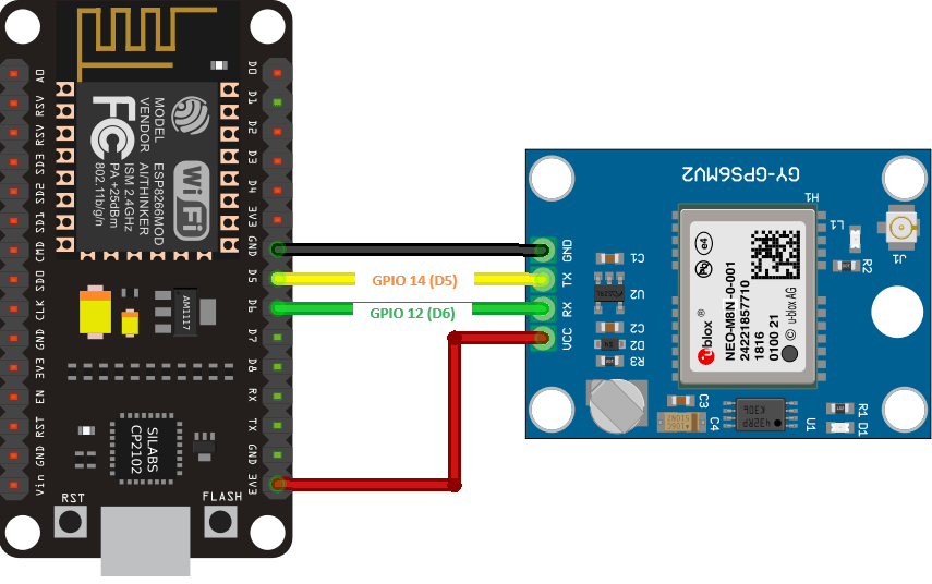 Схема подключения GPS-модуля NEO-M8N к ESP8266 NodeMCU