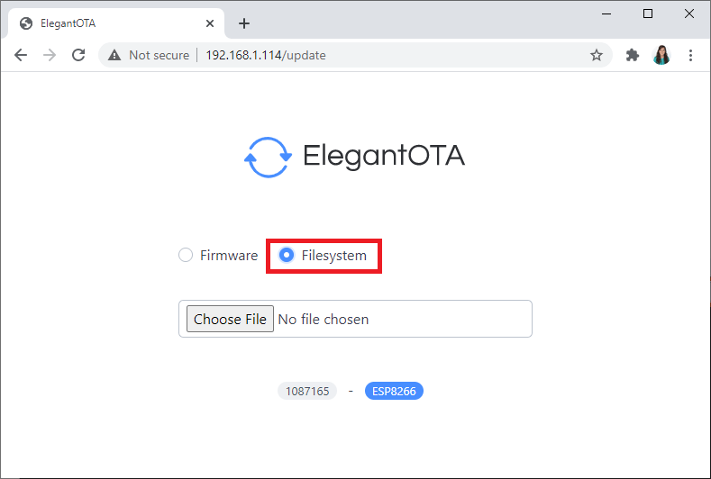 Загрузка файлов файловой системы через ElegantOTA ESP8266