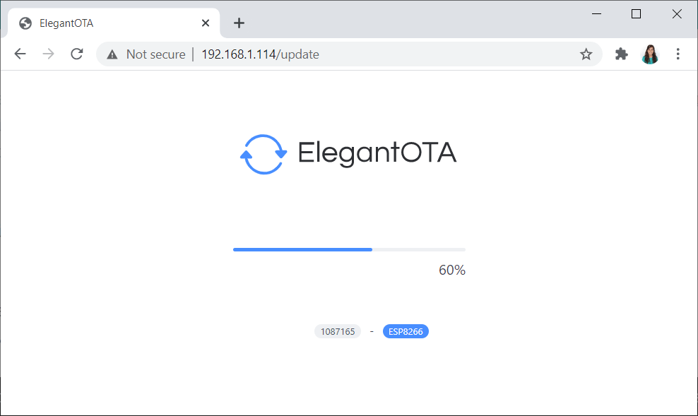 ESP8266 загрузка новой прошивки Elegant OTA