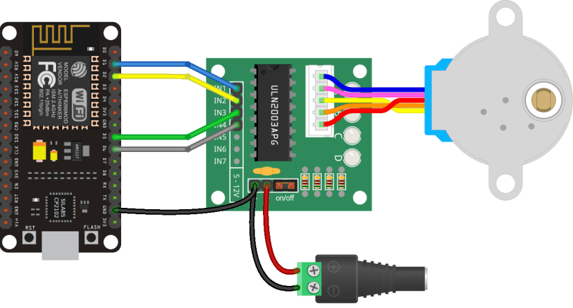 Схема подключения ESP8266 с шаговым двигателем 28BYJ-48 и ULN2003A