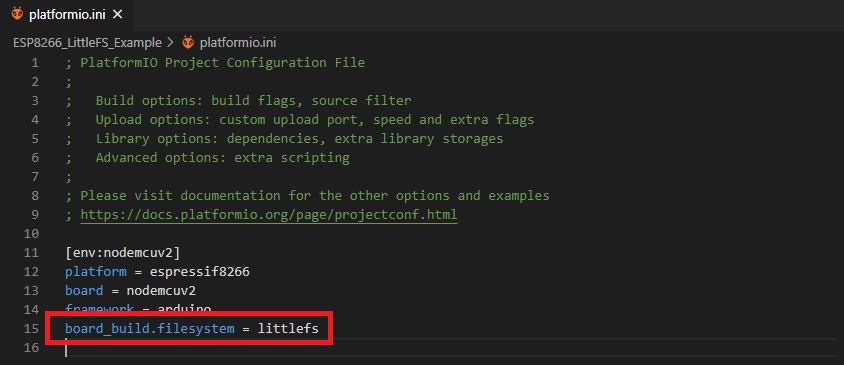 Использование LittleFS в качестве файловой системы по умолчанию ESP8266 VS Code + PlatformIO