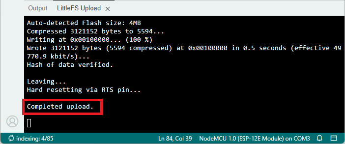 ESP8266 NodeMCU файлы успешно загружены в LittleFS