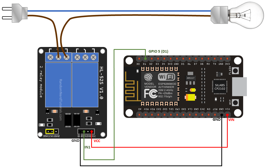 Подключение модуля реле к плате ESP8266 NodeMCU