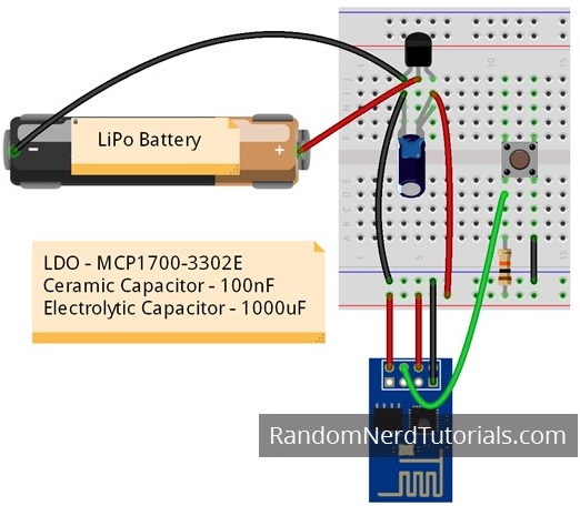 Схема Fritzing — ESP8266 с LiPo/Li-ion аккумулятором