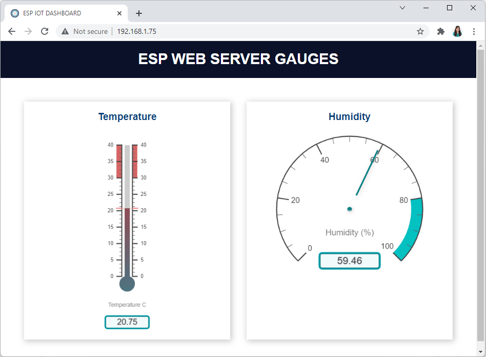 Демонстрация веб-сервера с шкалами Gauges на ESP32/ESP8266