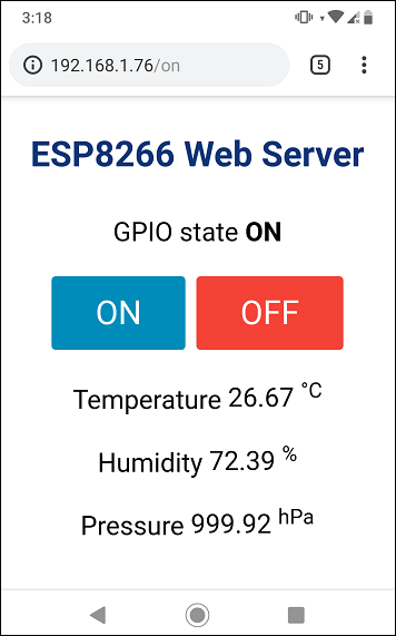Веб-сервер ESP8266 с SPIFFS демонстрация на смартфоне HTML CSS