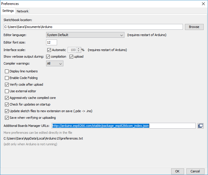 Установка плат ESP8266 в Arduino IDE - Additional Boards Manager URLs