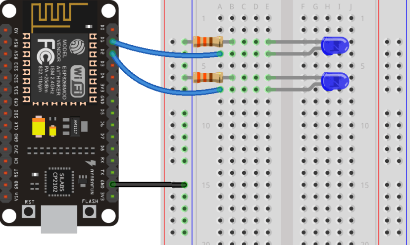 Принципиальная схема ESP8266 NodeMCU - управление светодиодами через веб-сервер