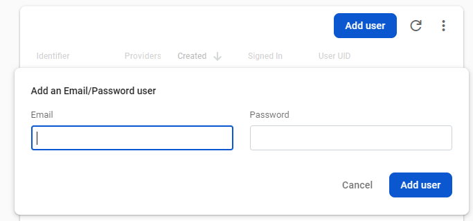 Firebase — Добавление пользователя с email и паролем