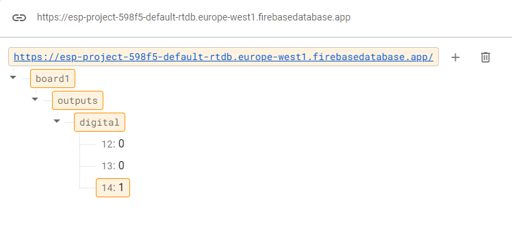 Firebase Realtime Database — Сохранение состояний GPIO ESP