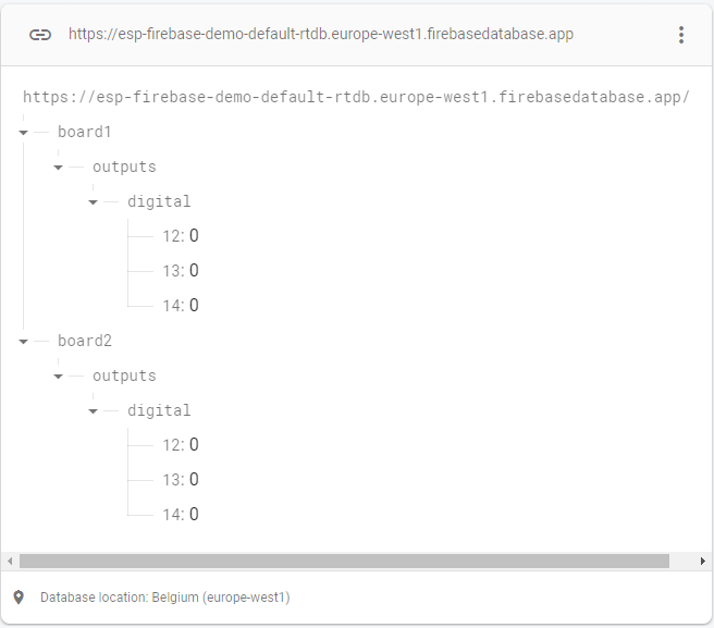 Firebase Realtime Database — Сохранение состояний GPIO нескольких плат