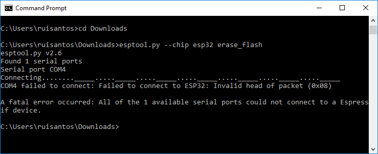 Ожидание подключения к ESP32