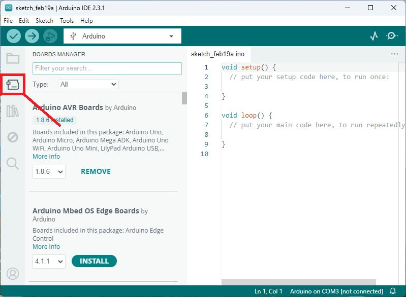 Arduino IDE 2 — Boards Manager