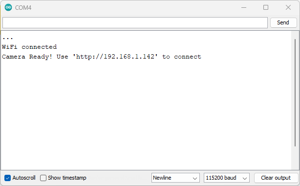 Пример CameraWebServer — IP-адрес в Serial Monitor