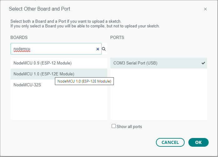 Arduino IDE 2 выбор модели платы и COM-порта