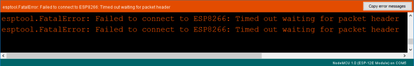 esptool.FatalError Failed to connect to ESP8266 Timed out waiting for packet header