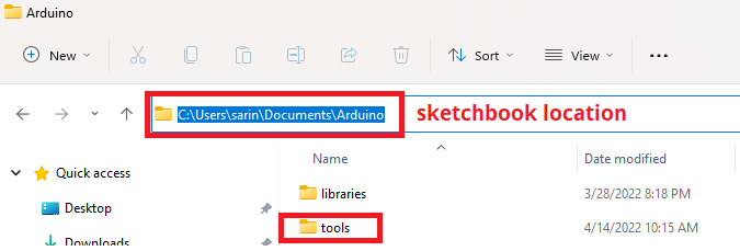 Создание папки tools в sketchbook для SPIFFS