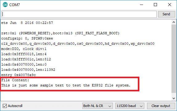 ESP32 SPIFFS FS Filesystem пример Arduino IDE Serial Monitor