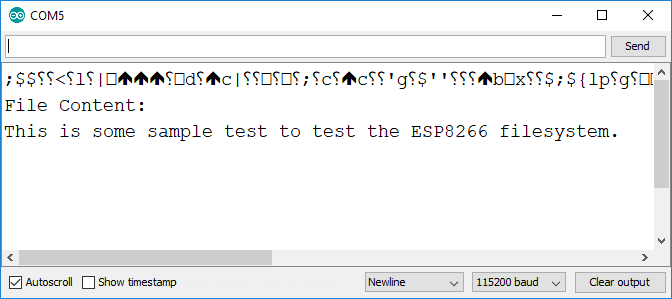 ESP8266 SPIFFS FS файловая система пример Arduino IDE Монитор последовательного порта
