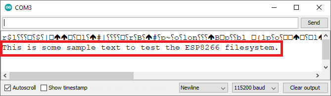 Тестирование ESP8266 LittleFS Serial Monitor