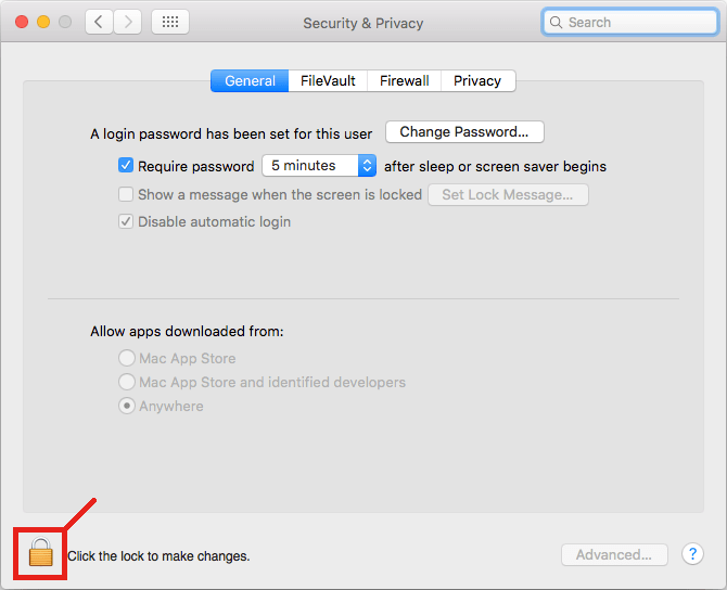 Разблокировка настроек безопасности на Mac OS X