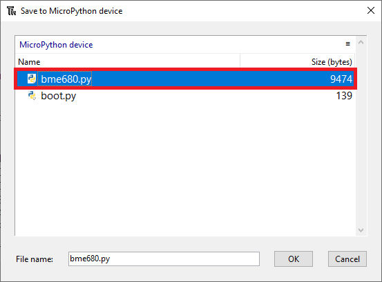 Thonny IDE ESP32 ESP8266 MicroPython — файл библиотеки сохранён на устройство