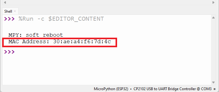 Thonny IDE — получение MAC-адреса платы ESP32 на MicroPython
