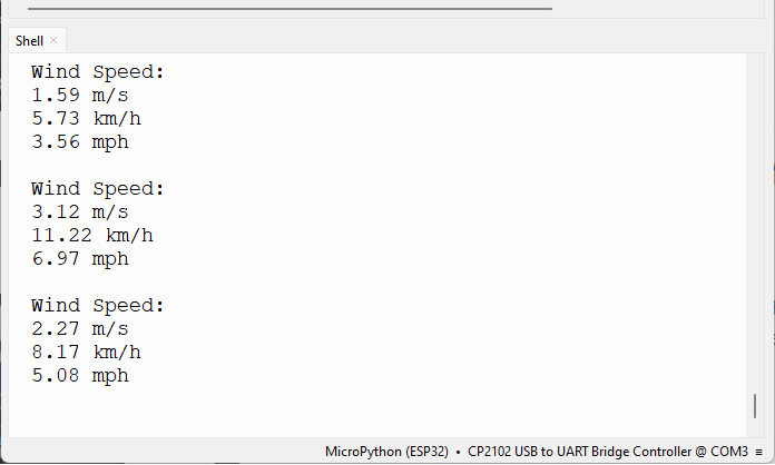 ESP32 ESP8266 измерение скорости ветра MicroPython — демонстрация
