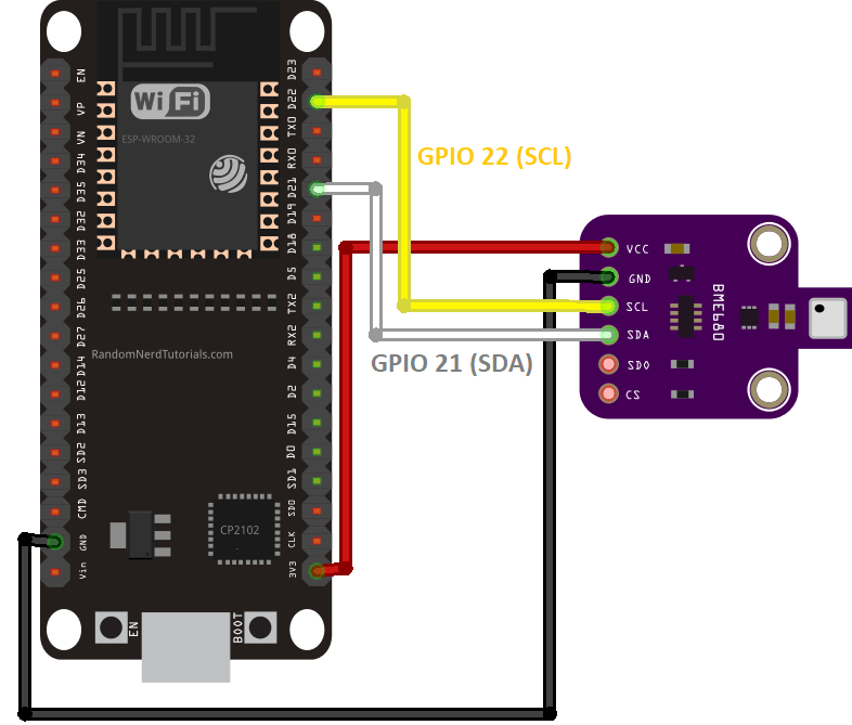 ESP32 BME680 схема подключения I2C