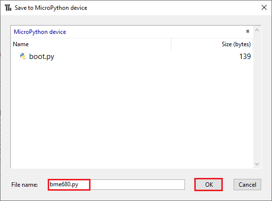 Thonny IDE имя файла библиотеки bme680.py