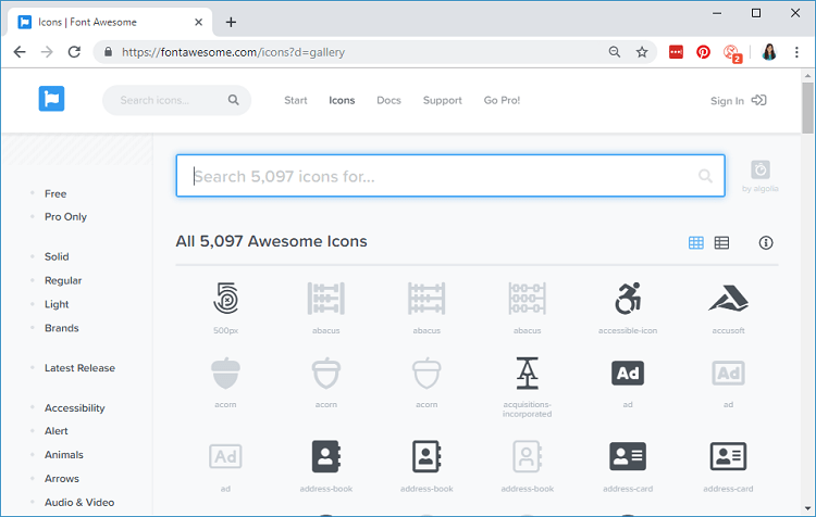 Страница иконок Font Awesome для ESP32/ESP8266 веб-сервера